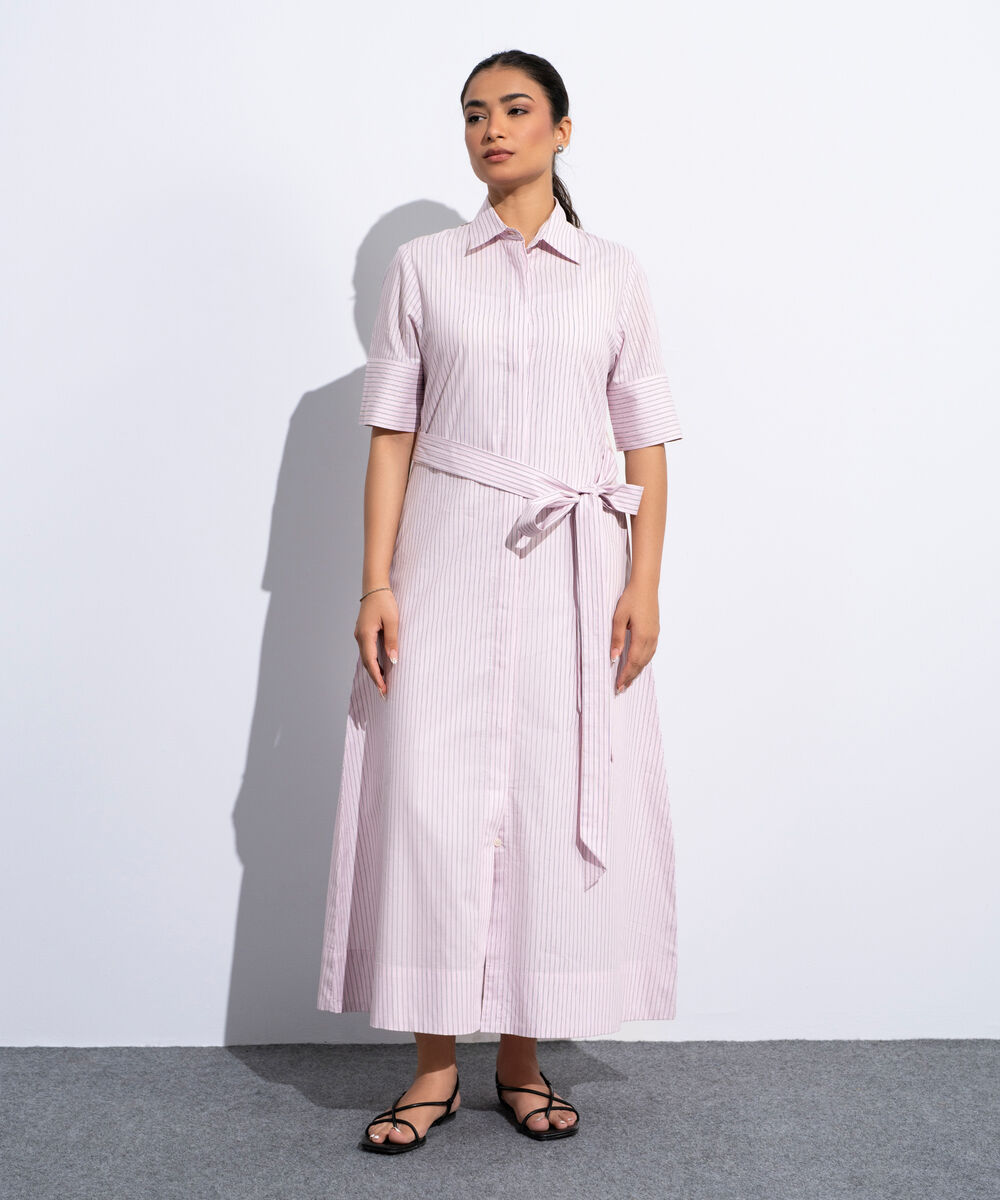 Women's Multi Striped Poplin Dress With Belt