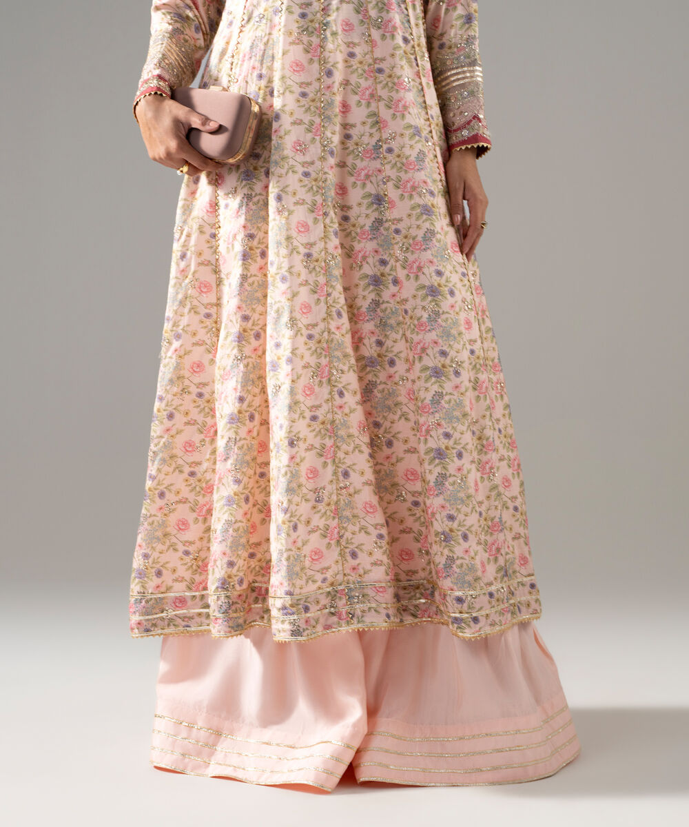 Women's RTW Bright Raw Silk Printed Pink 2 Piece Suit