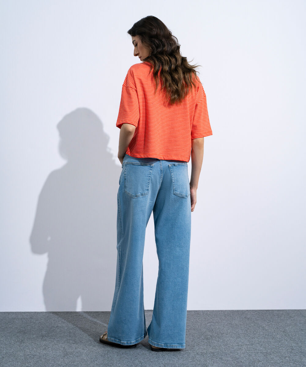 Women's Orange Yarn Dyed Short Body T-Shirt