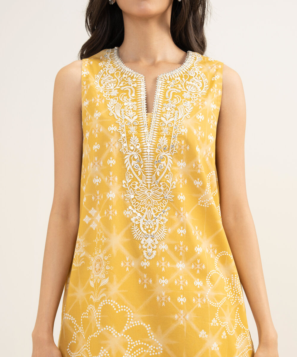 Women's Unstitched Lawn Embroidered Yellow 3 Piece Suit