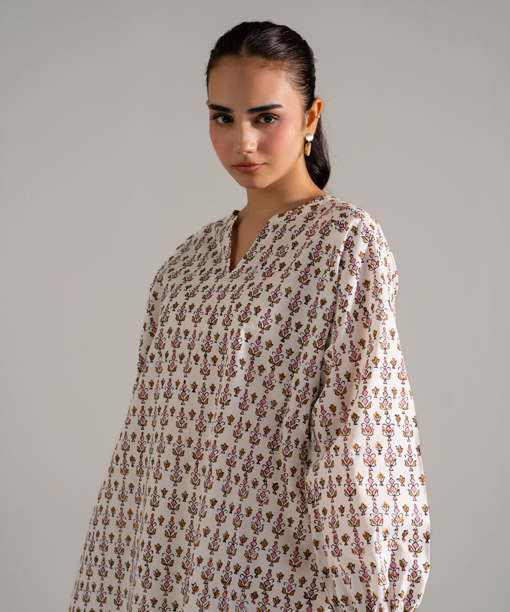 Women's RTW Lawn Printed White Straight Shirt