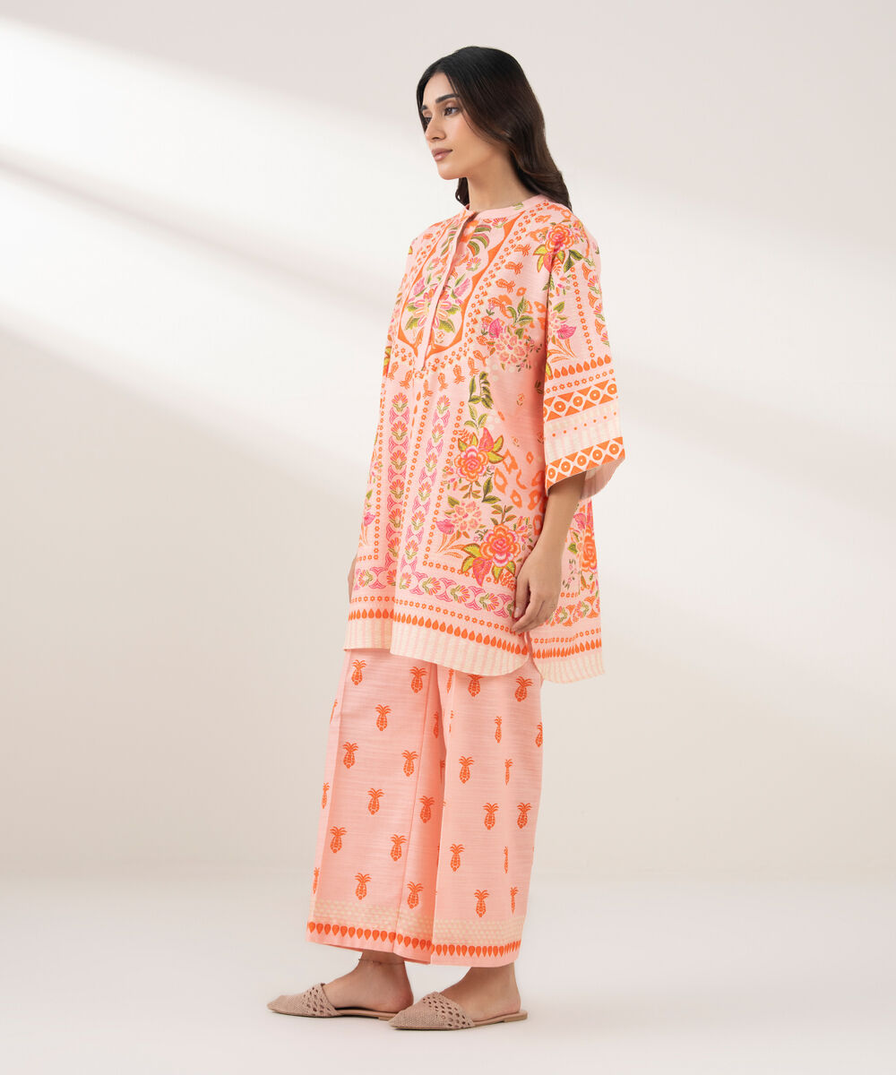 Women's RTW Light Khaddar Printed Straight Orange Shirt
