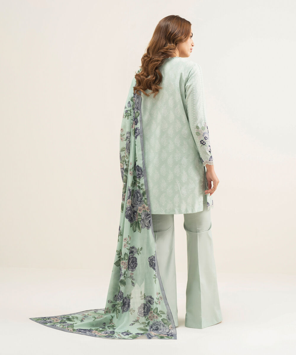 Women's Unstitched Lawn Blue Embroidered 3 Piece Suit