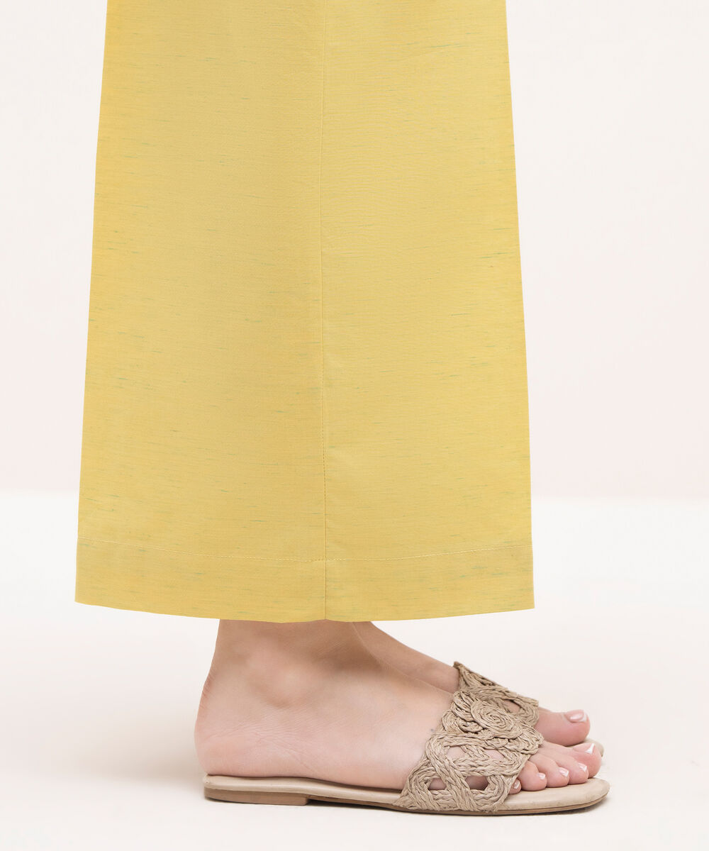 Women's RTW Textured Cotton Yellow Solid Culottes