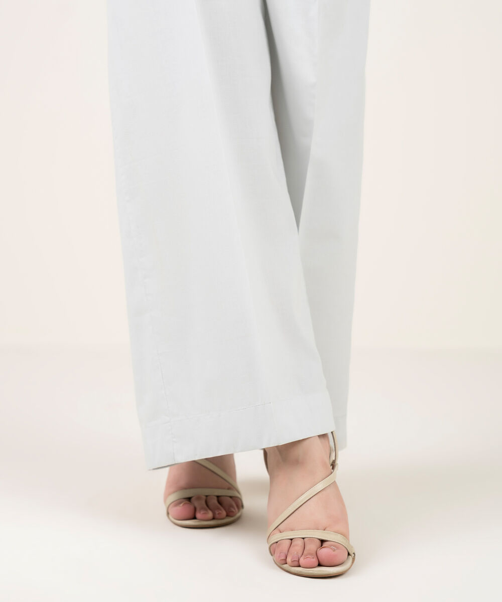 Women's RTW Cotton Viscose Solid Ice Blue Culottes