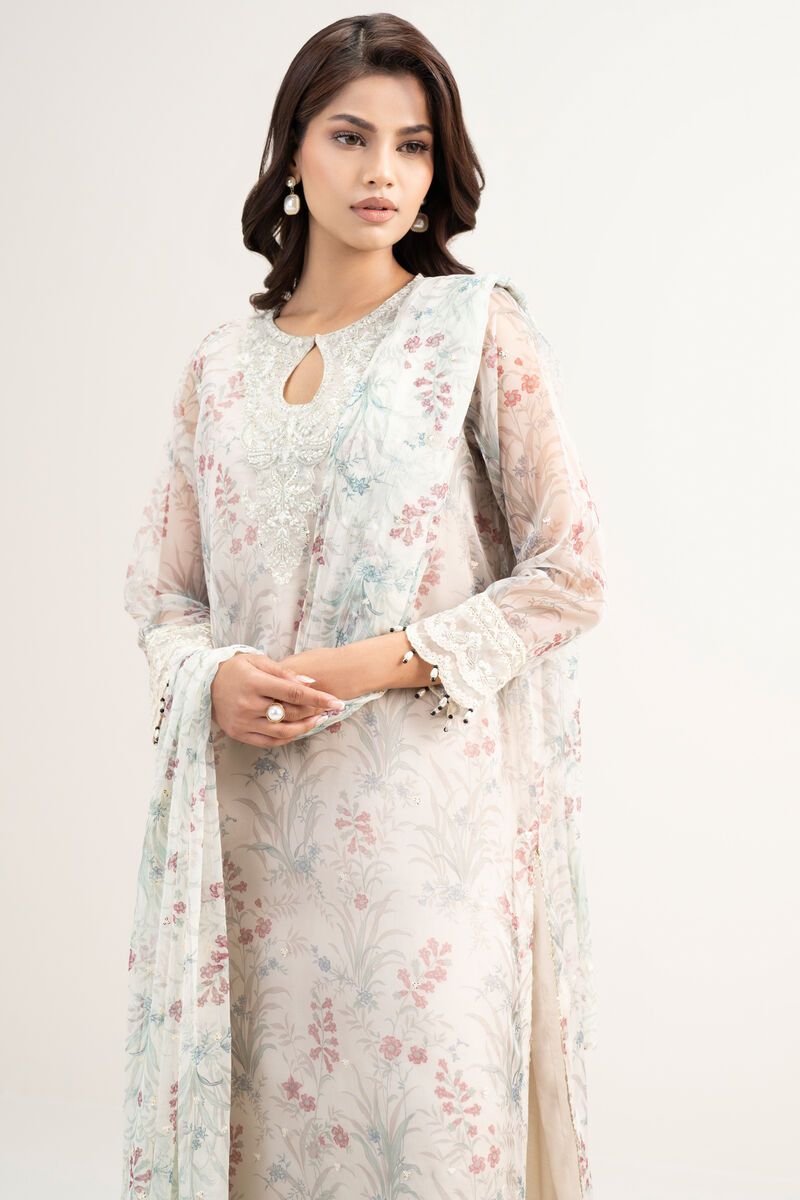 3 Piece - Embroidered Organza Suit