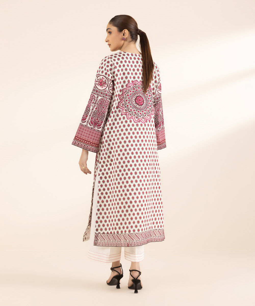 Women's RTW Cotton Satin Red Embroidered A-Line Shirt