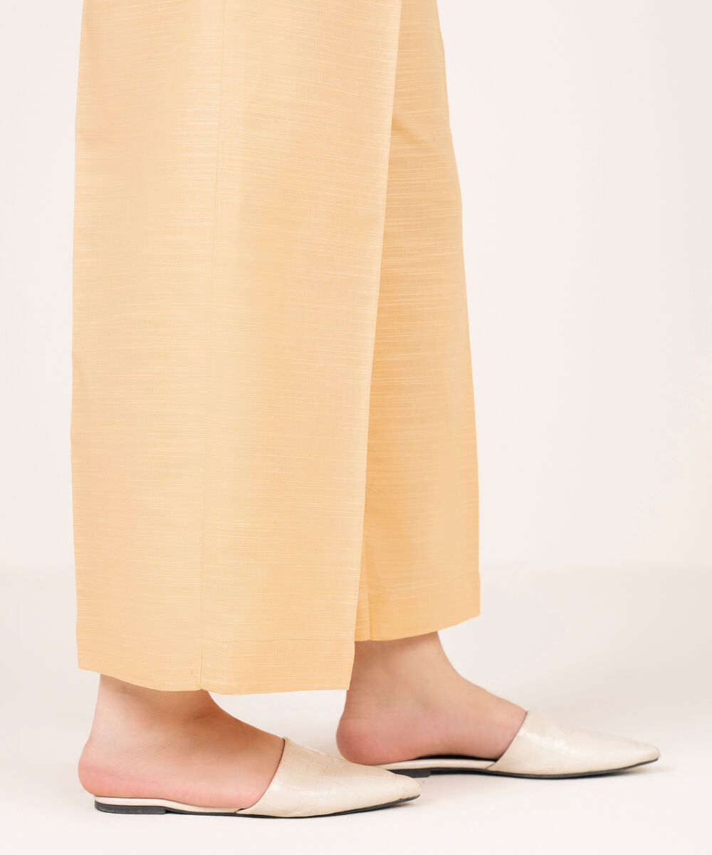 Women's RTW Khaddar Solid Pale Yellow Culottes