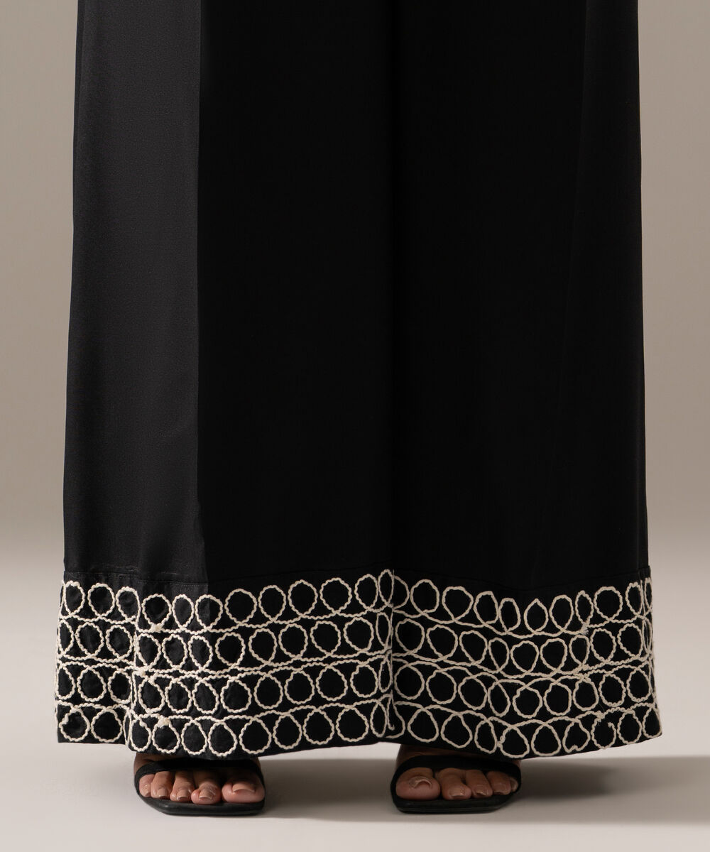 Women's RTW Viscose Marina Embroidered Black Flared Pants