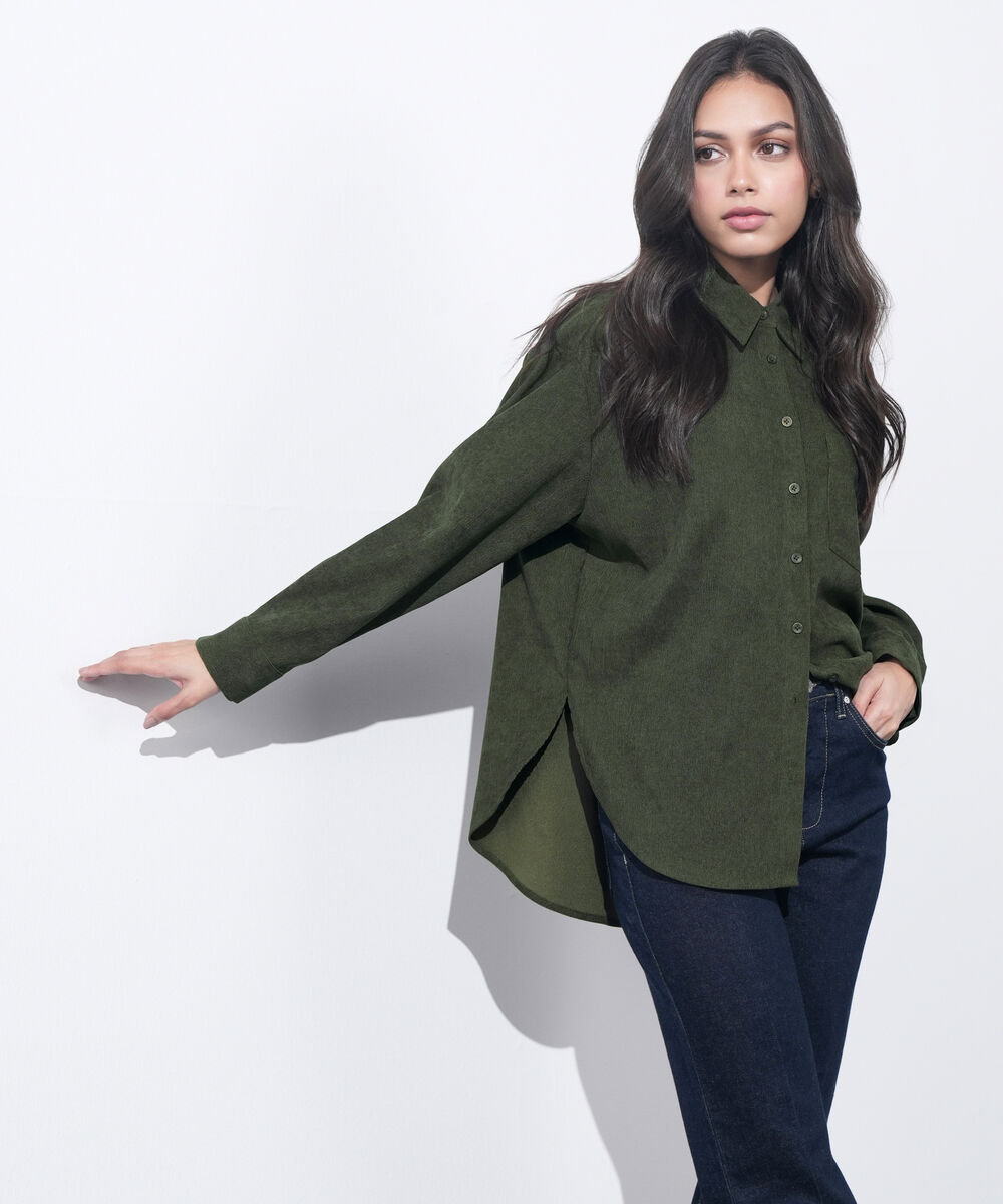 Women's Western Wear Olive Button Through Corduroy Shirt