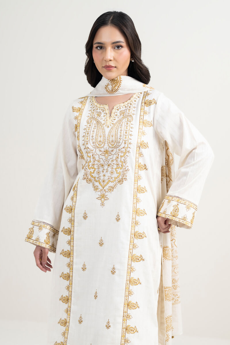 3 Piece - Embroidered Dobby Suit