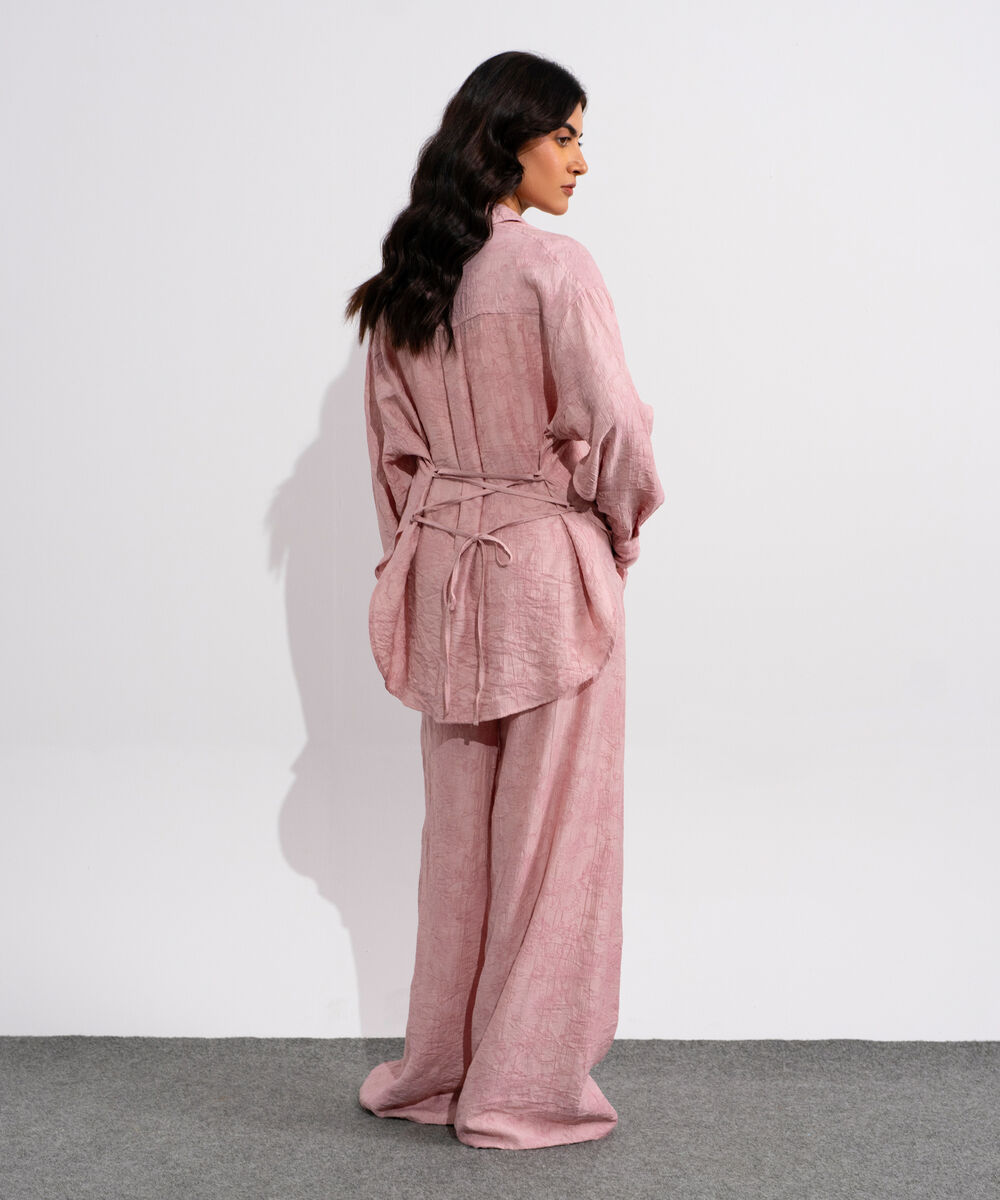 Women's Pink Textured Button Through Shirt