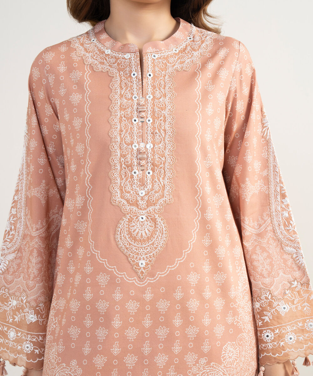 Women's Unstitched Lawn Embroidered Pink 3 Piece Suit