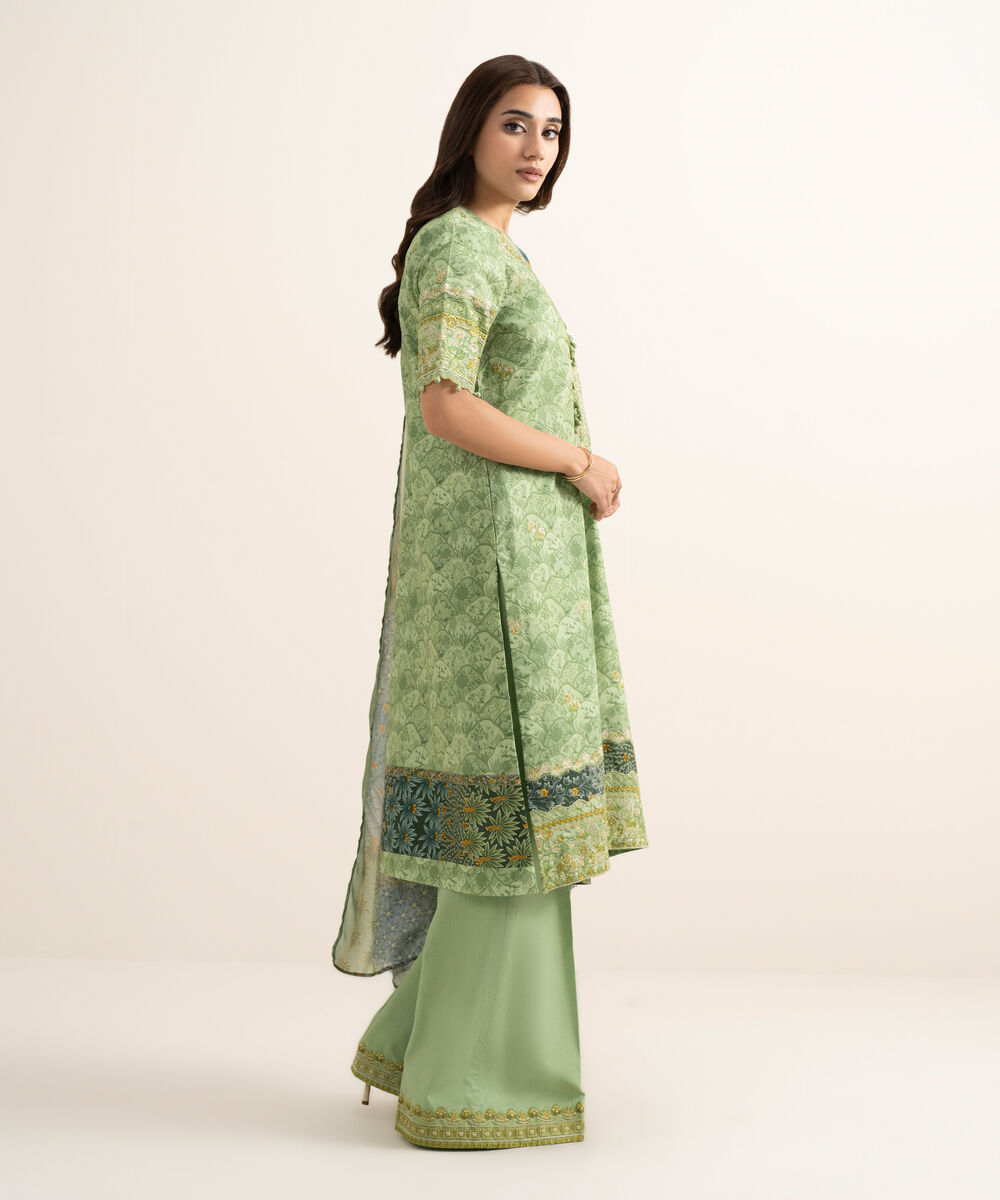 Women's Unstitched Lawn Embroidered Green 3 Piece Suit