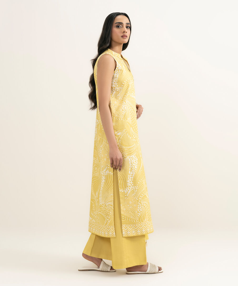 Women's Unstitched Lawn Printed Yellow 3 Piece Suit