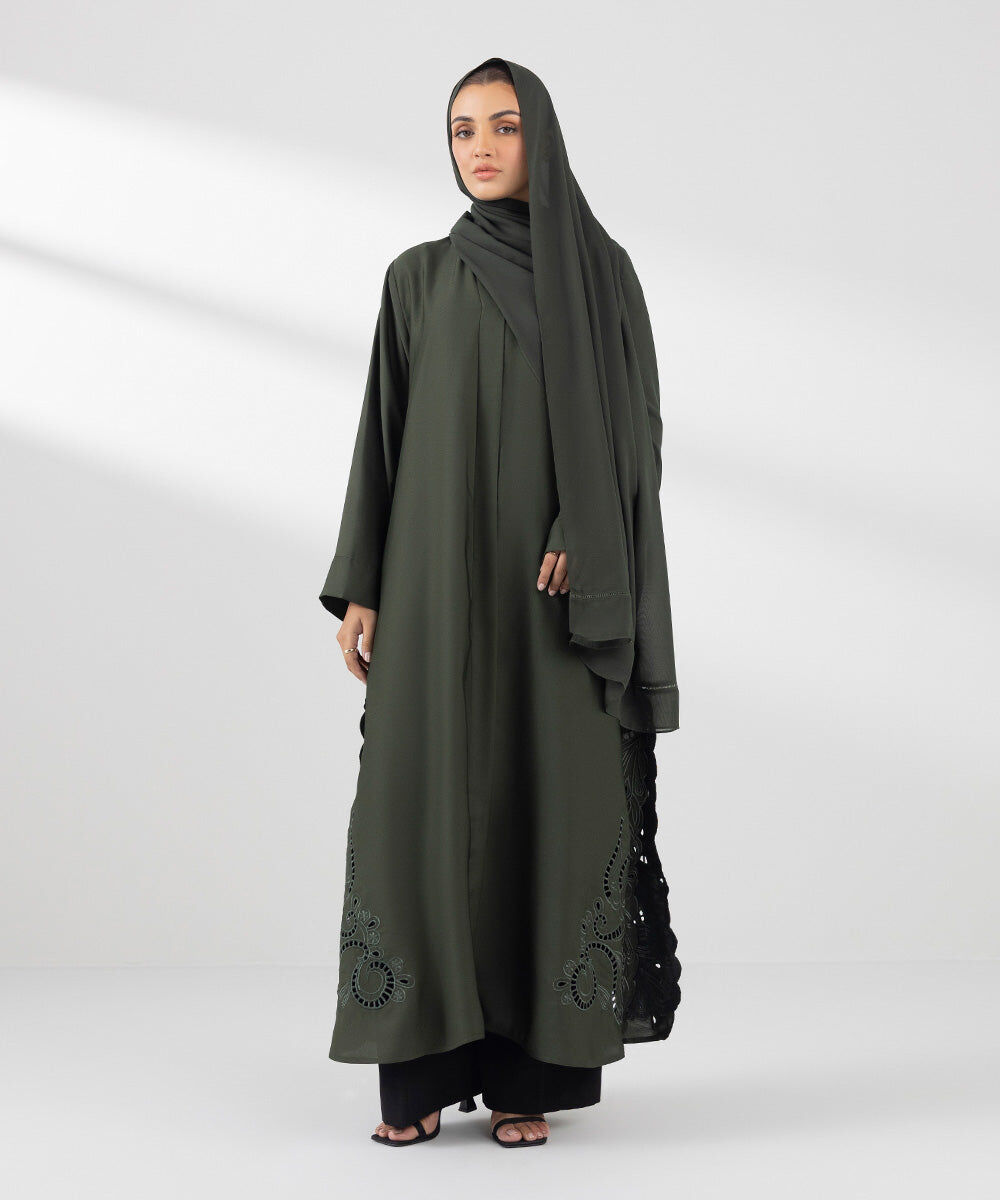 Woman - Green Embroidered Abaya Set