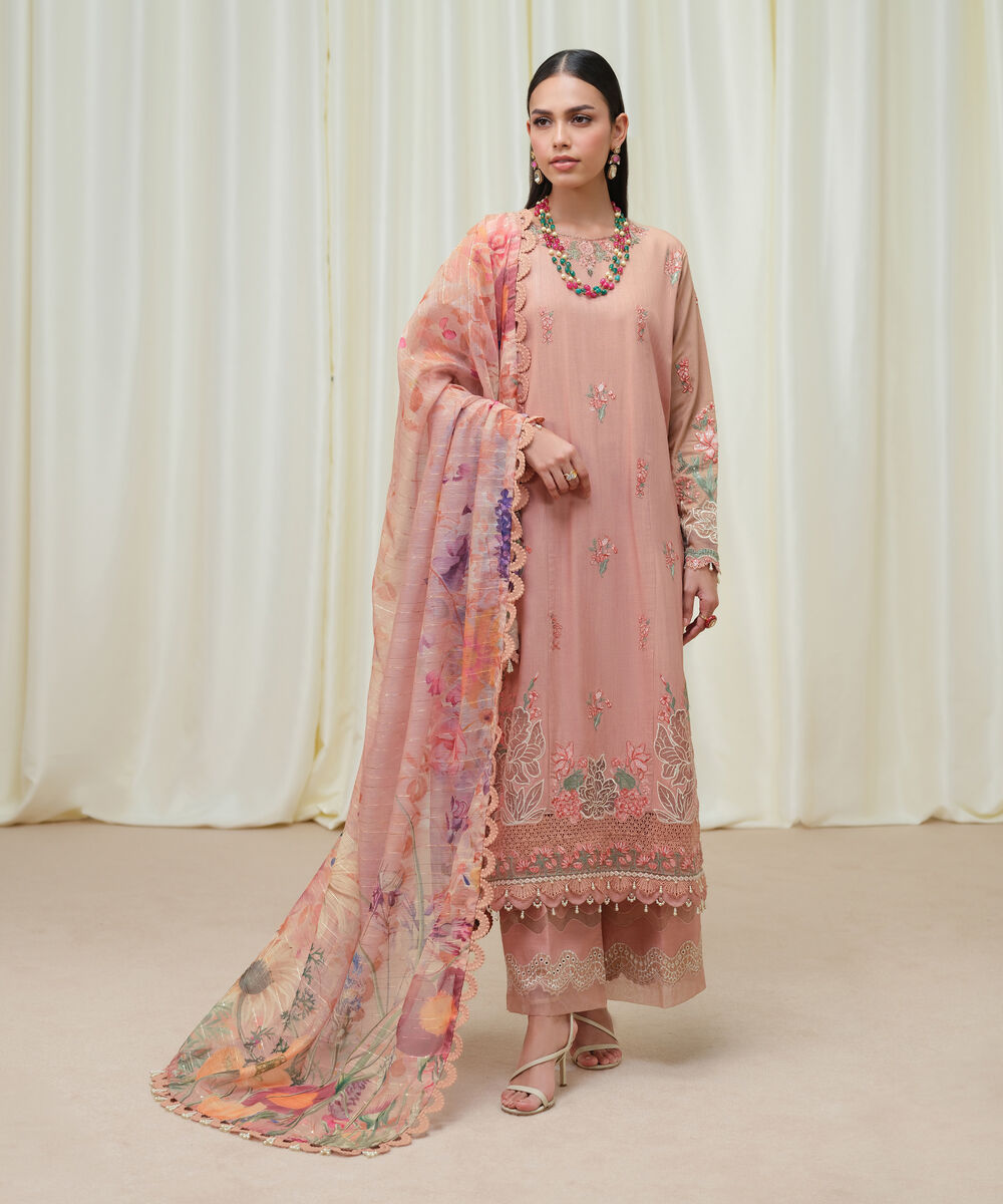Women's Unstitched Dull Viscose Raw Silk Dyed Three Piece Suit