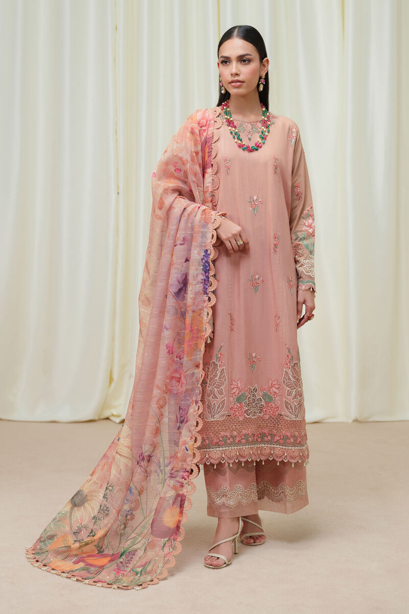 3 Piece - Embroidered Raw Silk Suit