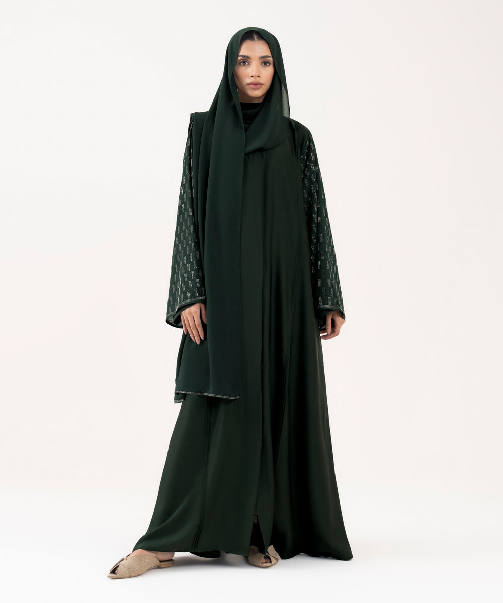 Women's Green Polyester Abaya Set