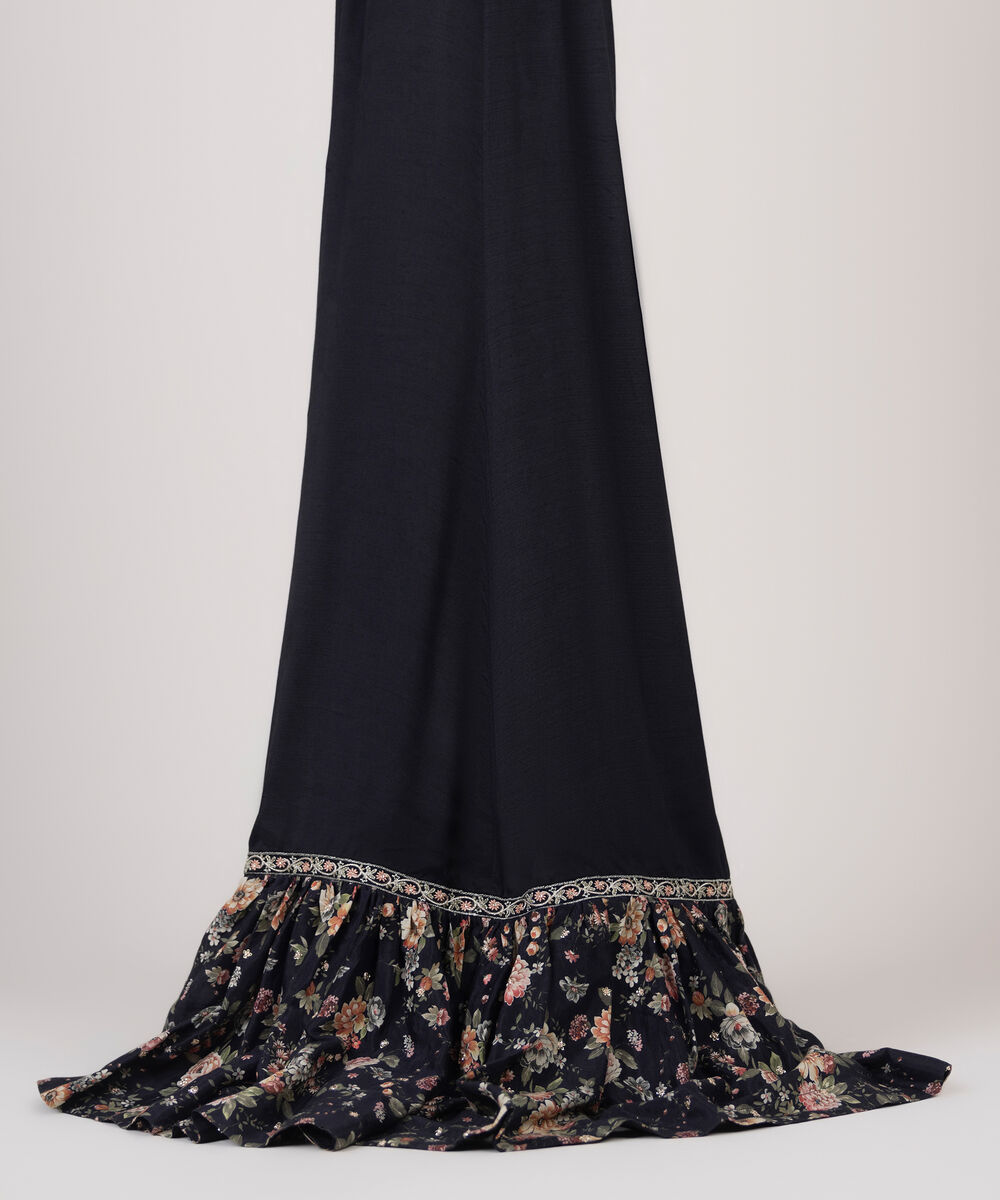 Women's RTW Viscose Raw Silk Black Embroidered Sharara