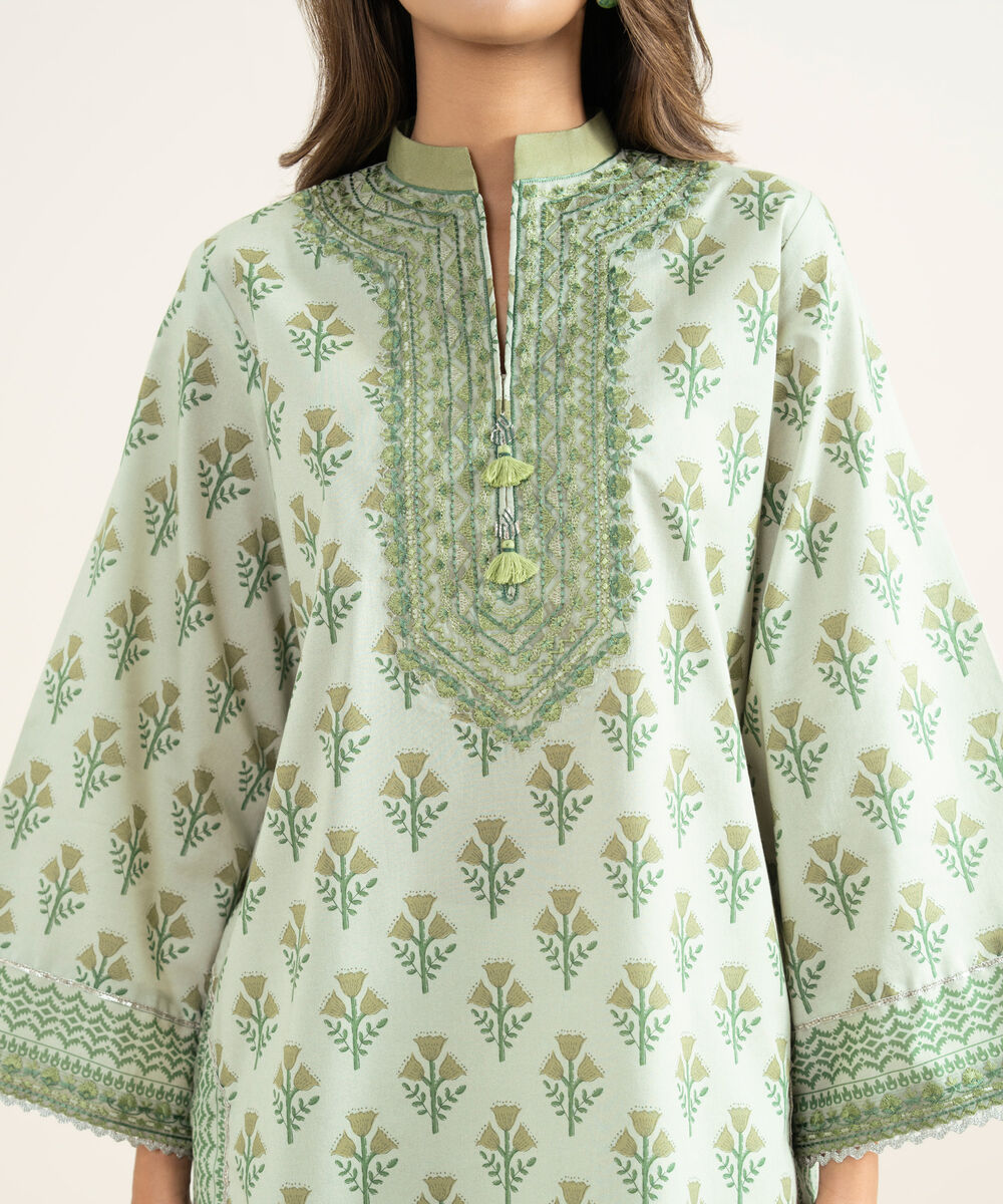 Women's Unstitched Lawn Embroidered Green 3 Piece Suit