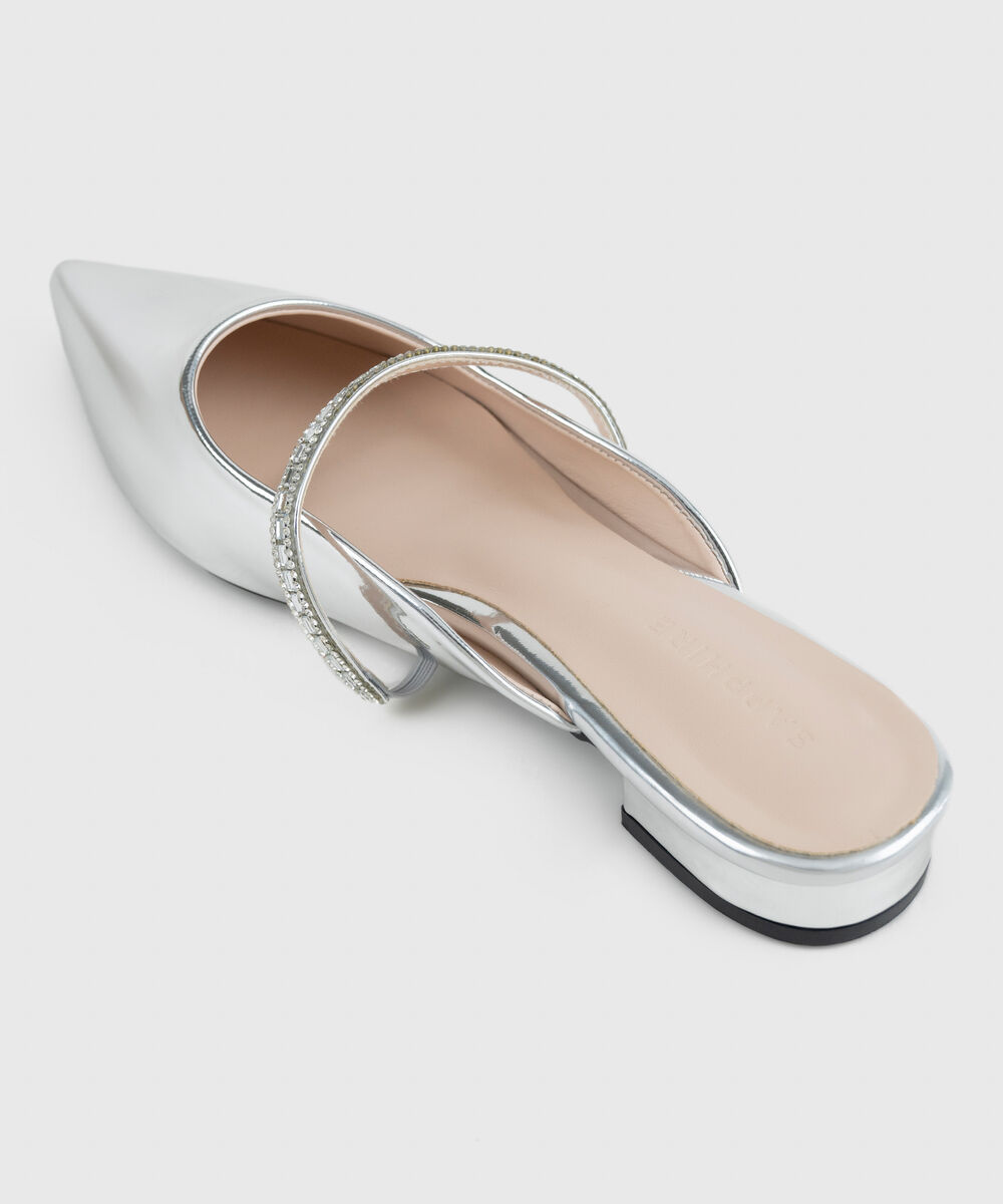 Women's Silver Embellished Mules