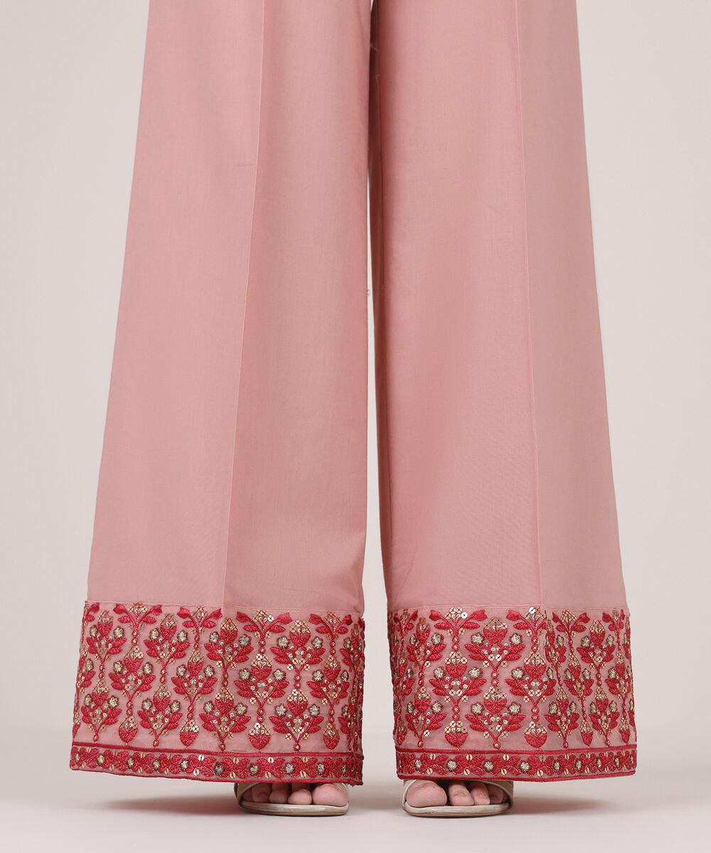 Women's RTW Cambric Pink Embroidered Flared Pants