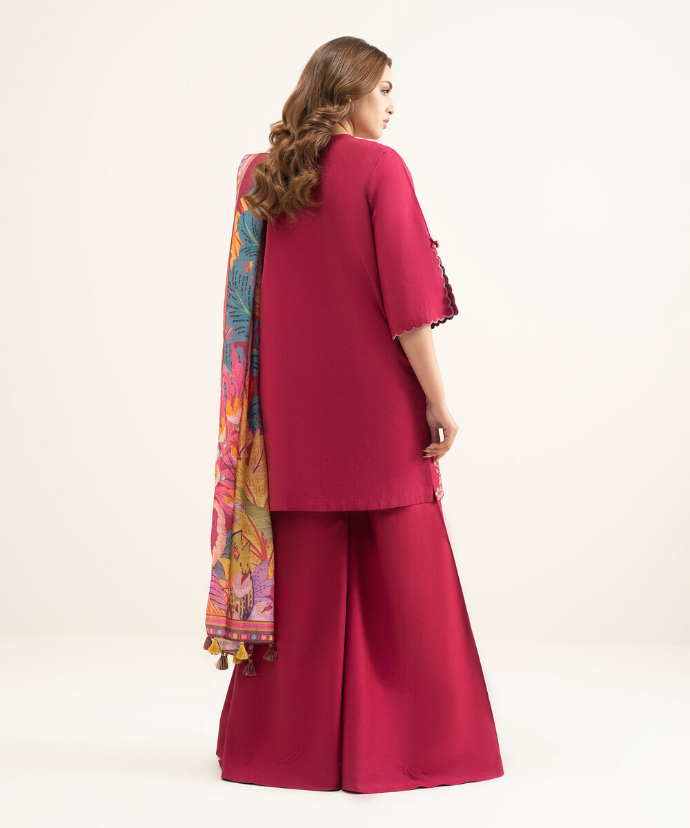 Women's Unstitched Lawn Pink Embroidered 3 Piece Suit