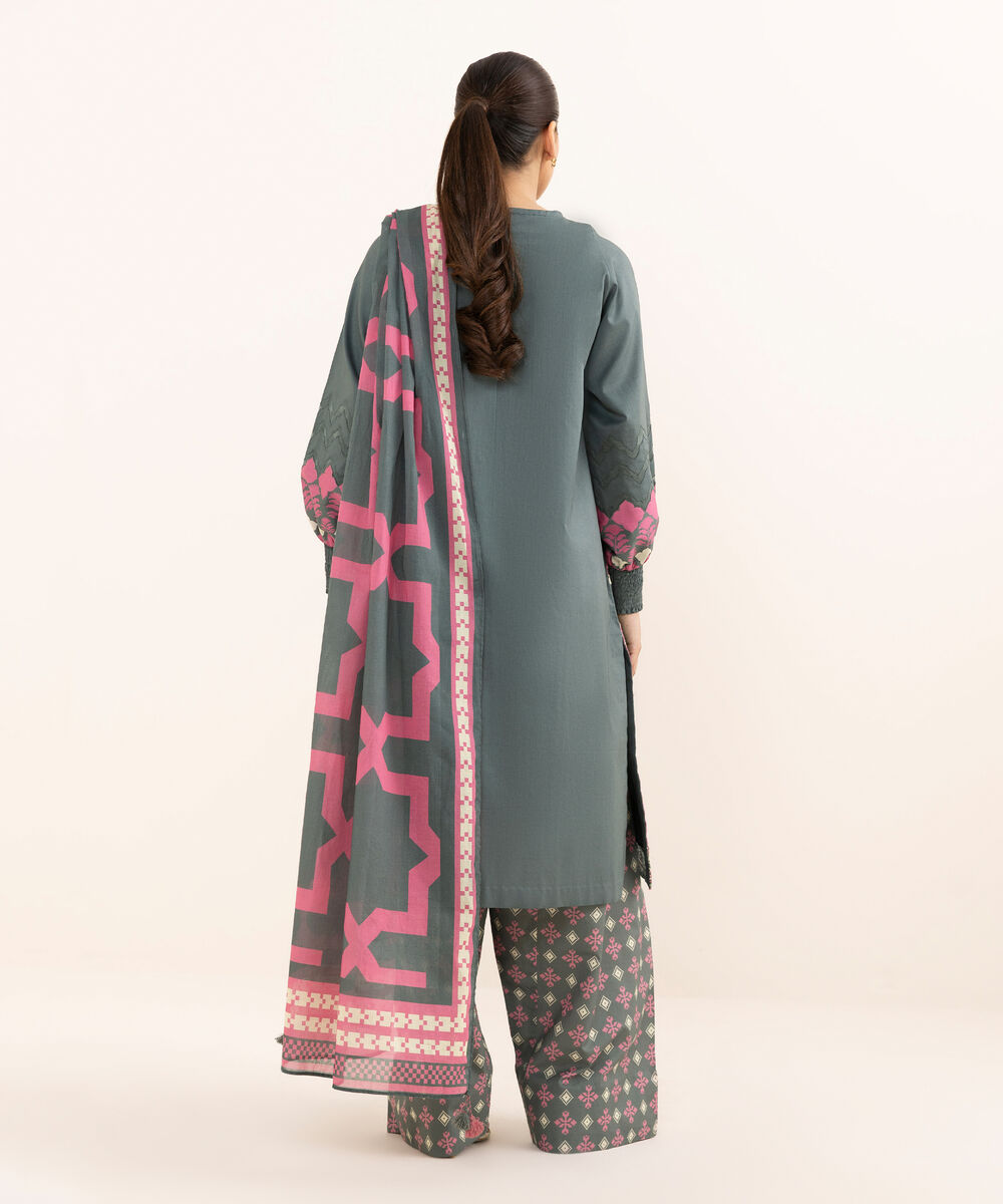 Women's Unstitched Lawn Embroidered Grey Three Piece Suit