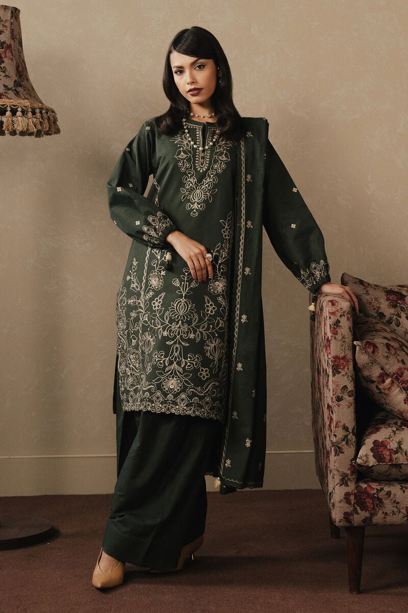 3 Piece - Embroidered Khaddar Suit
