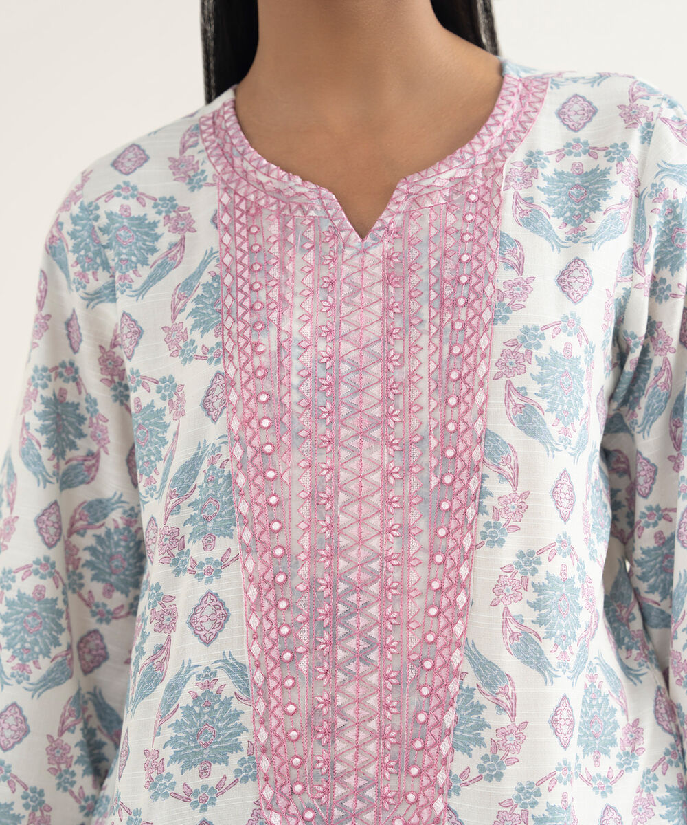 Women's RTW Light Khaddar Embroidered White Straight Shirt
