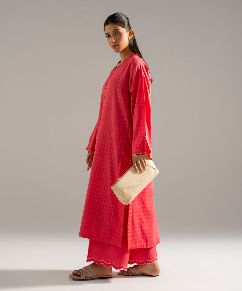 Women's RTW 3D dobby Solid Peach Straight Shirt