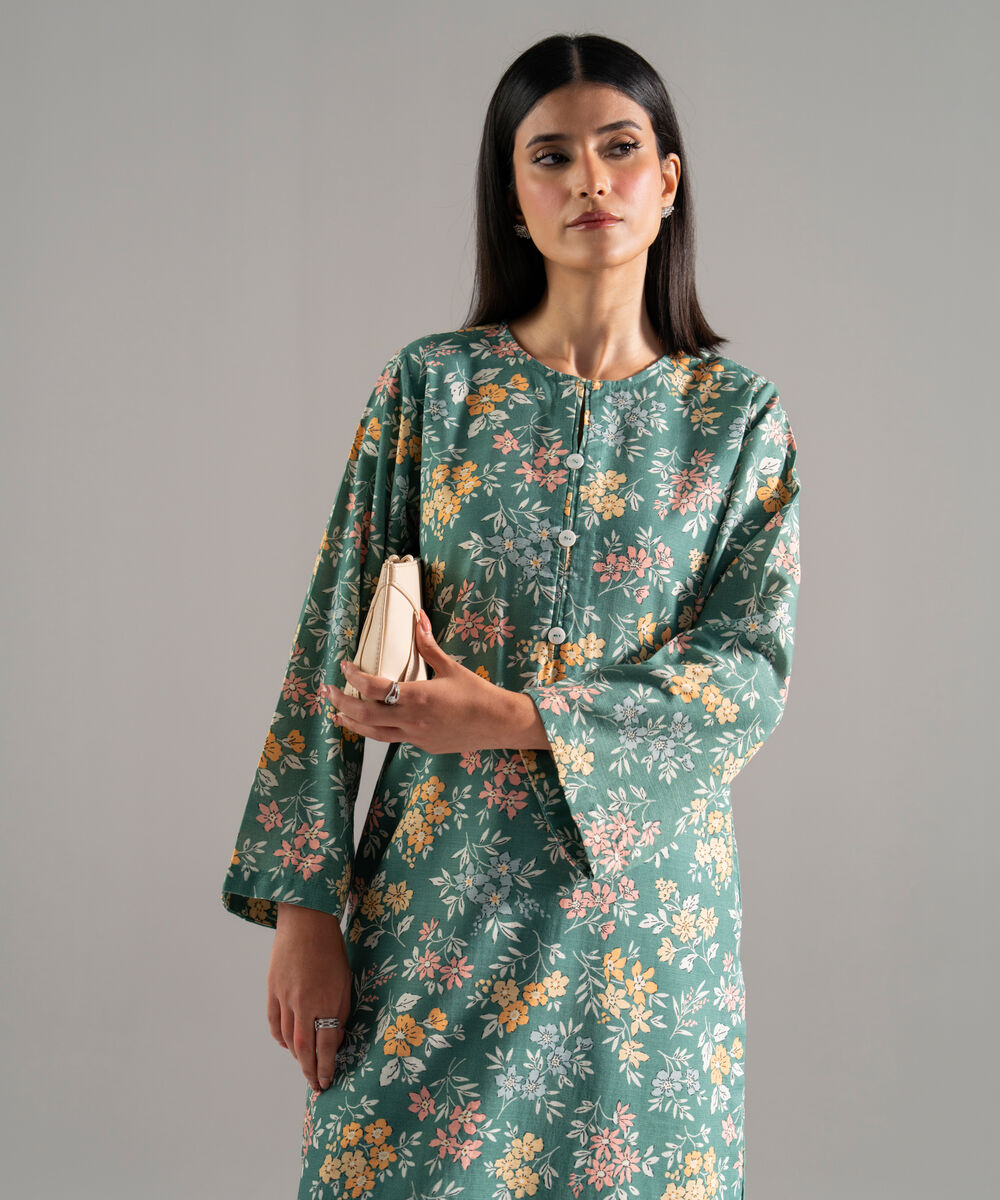 Women's RTW Khaddar Printed Green 2 Piece Suit