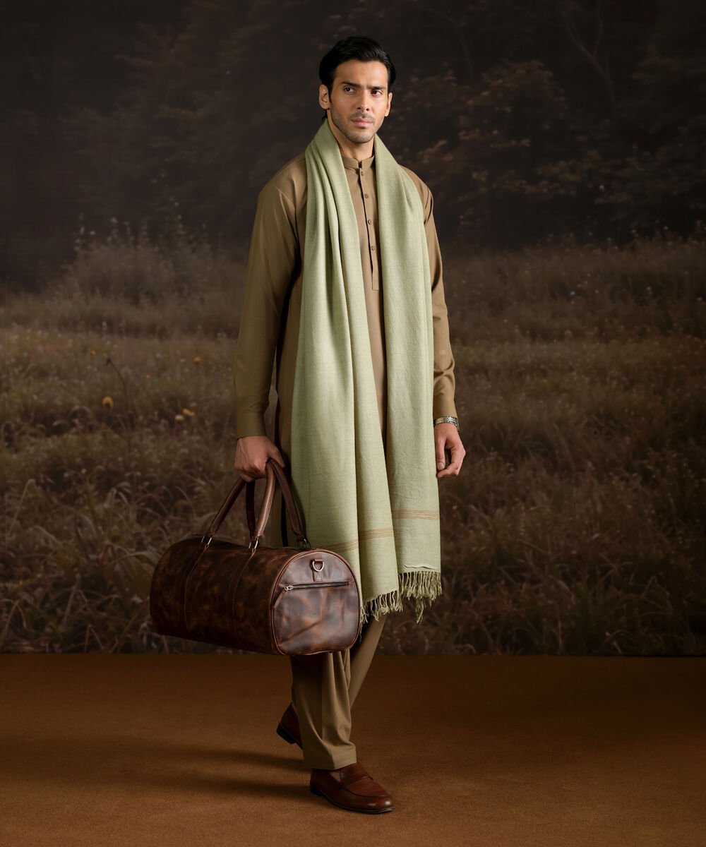 Wool Blended Shawl Men Wool Blended Green Shawl