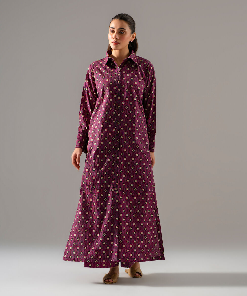 Women's RTW Seersucker Printed Purple 2 Piece Suit