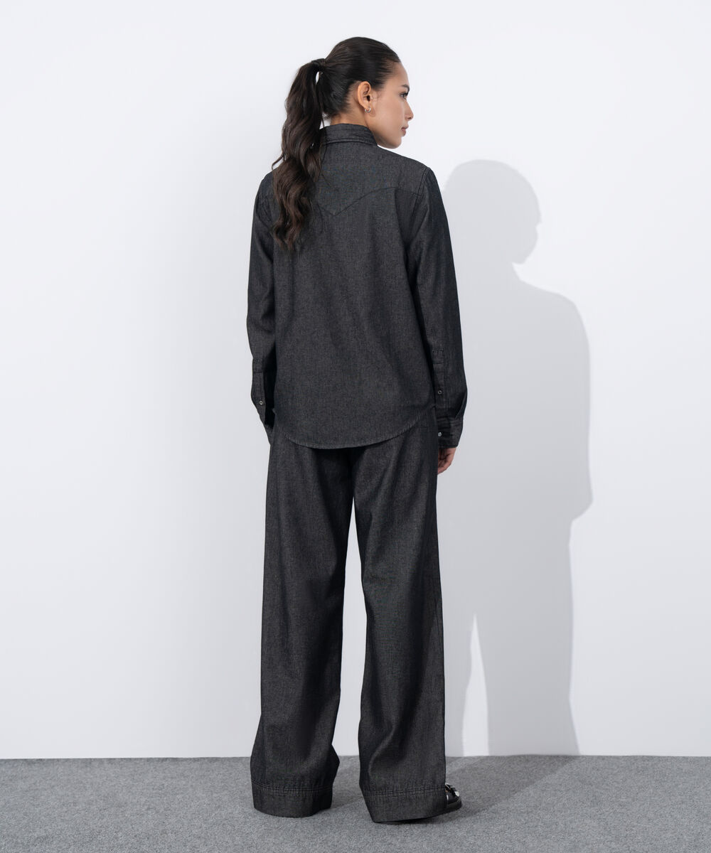 Women's Western Wear Grey Regular Fit Denim Shirt