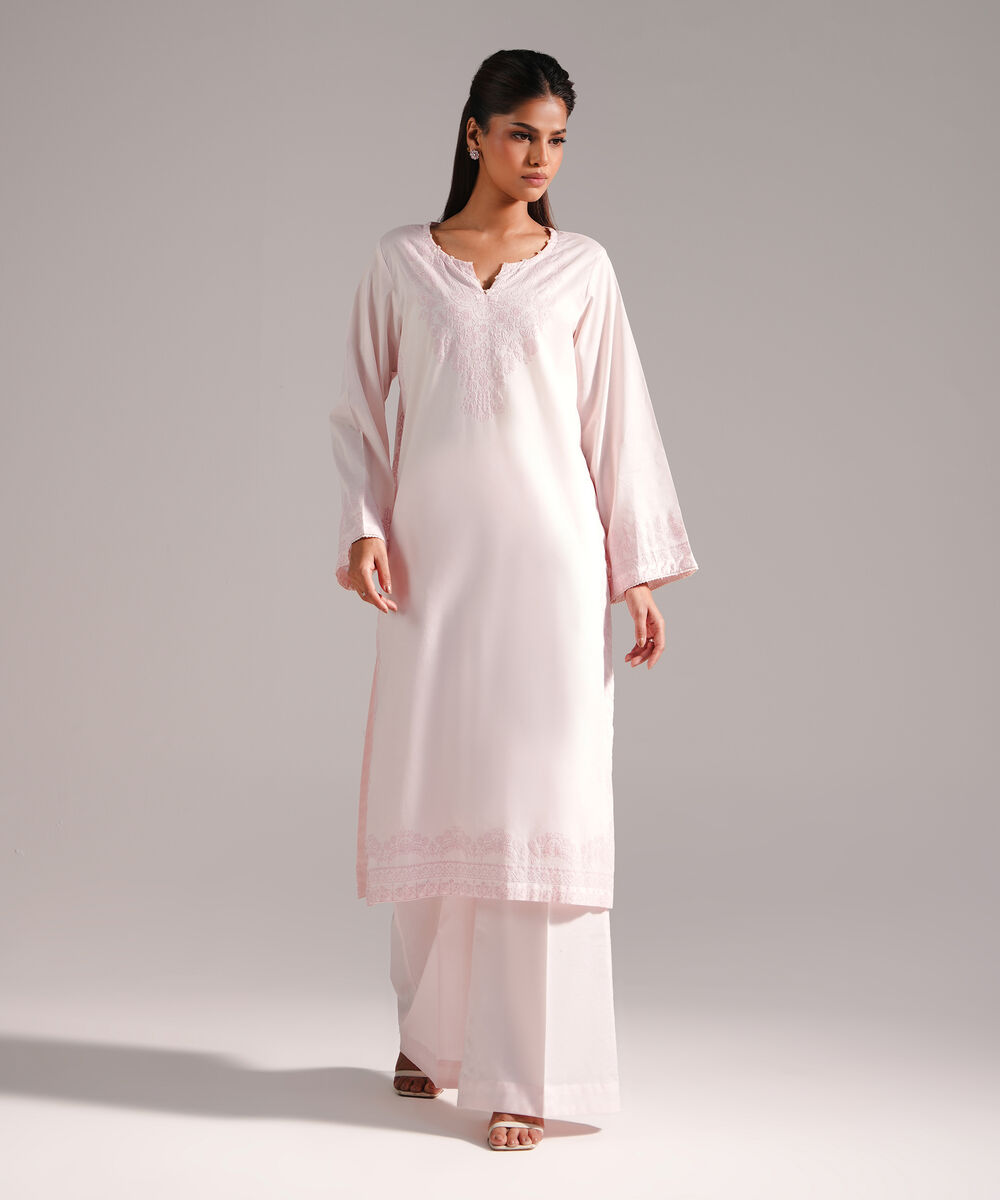 Women's RTW Lawn Printed Pink Straight Shirt