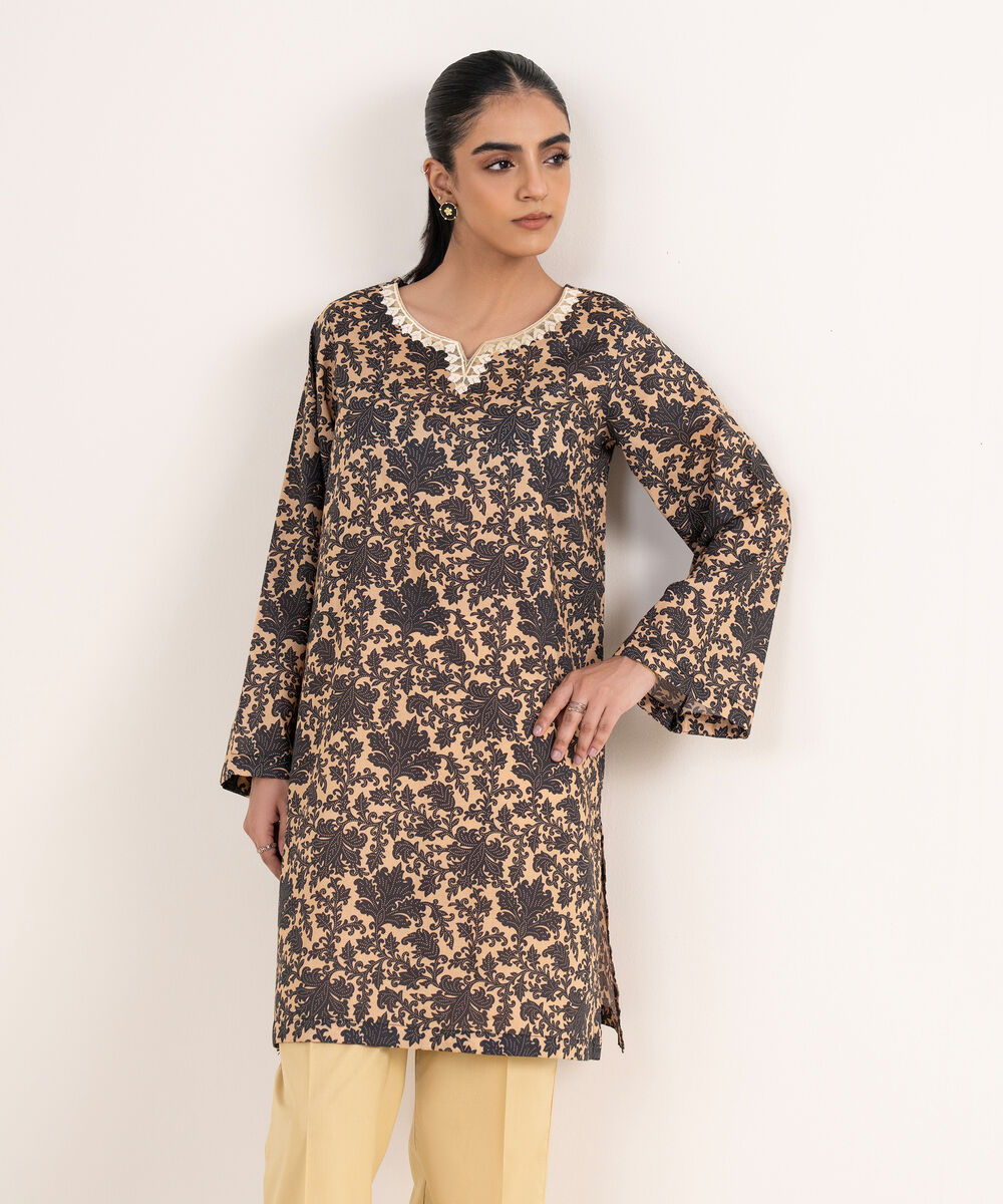 Women's RTW Lawn Black Embroidered A-Line Shirt