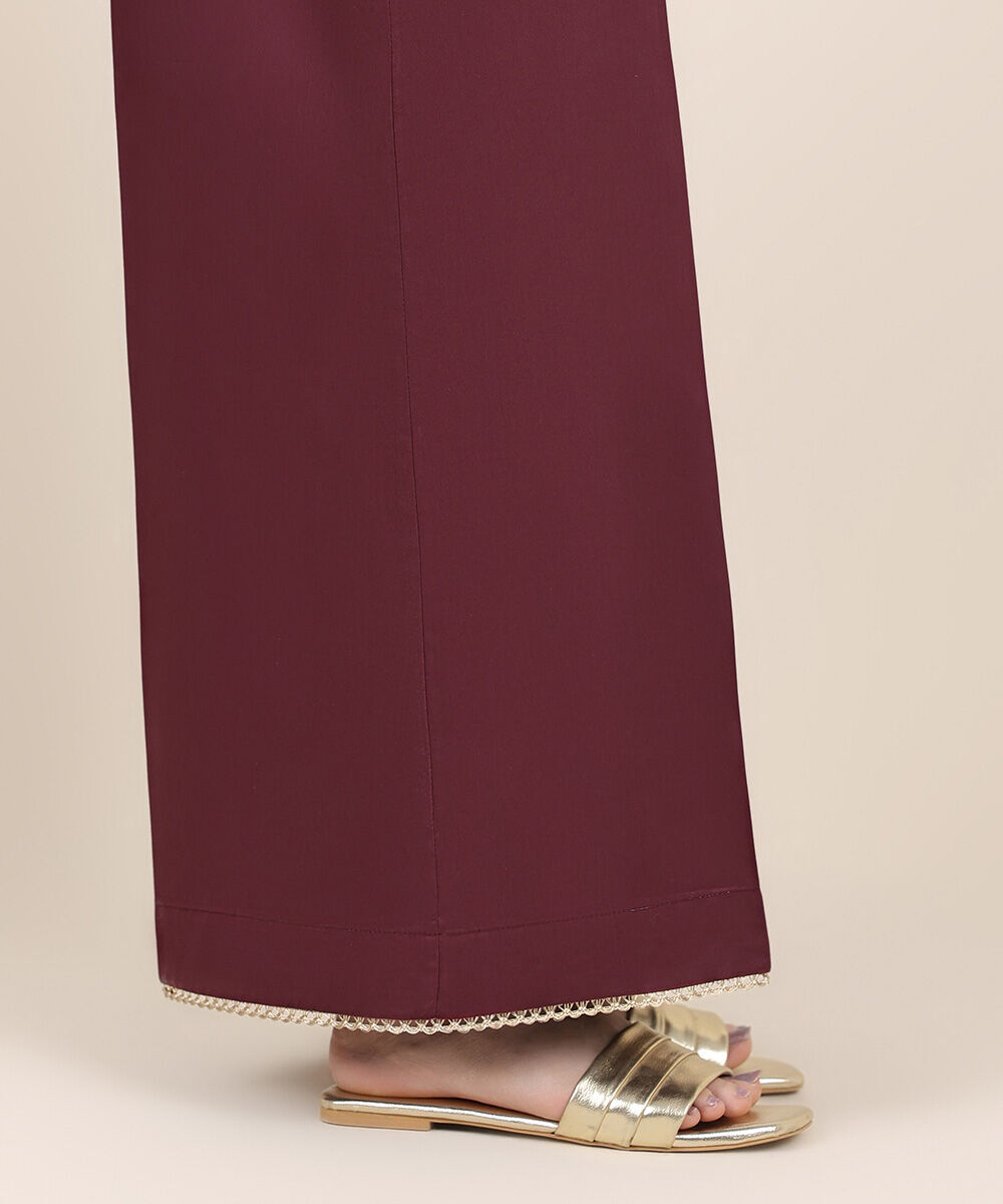 Women's RTW Cotton Satin Red Solid Flared Pants