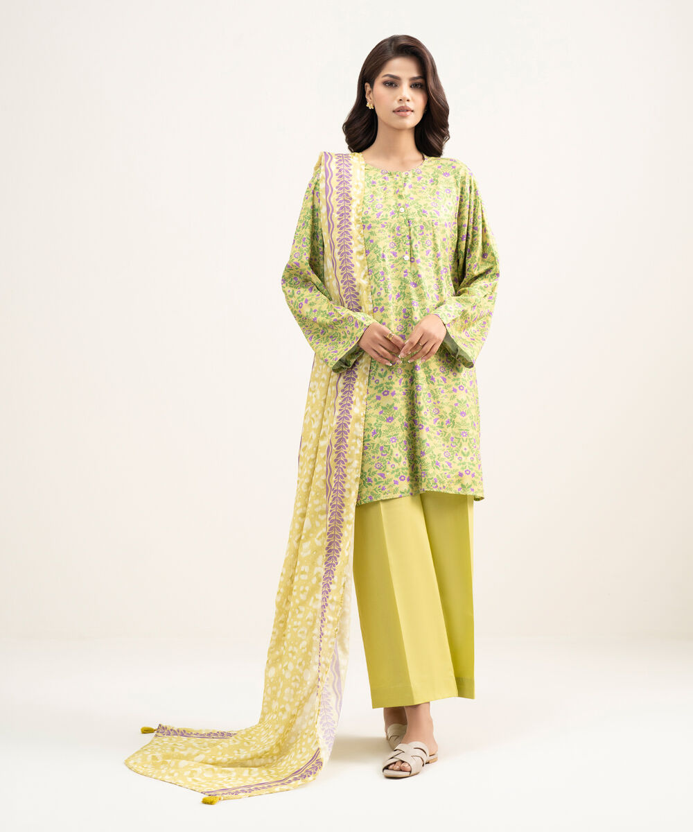 Women's RTW Arabic Lawn Printed Green Straight Shirt