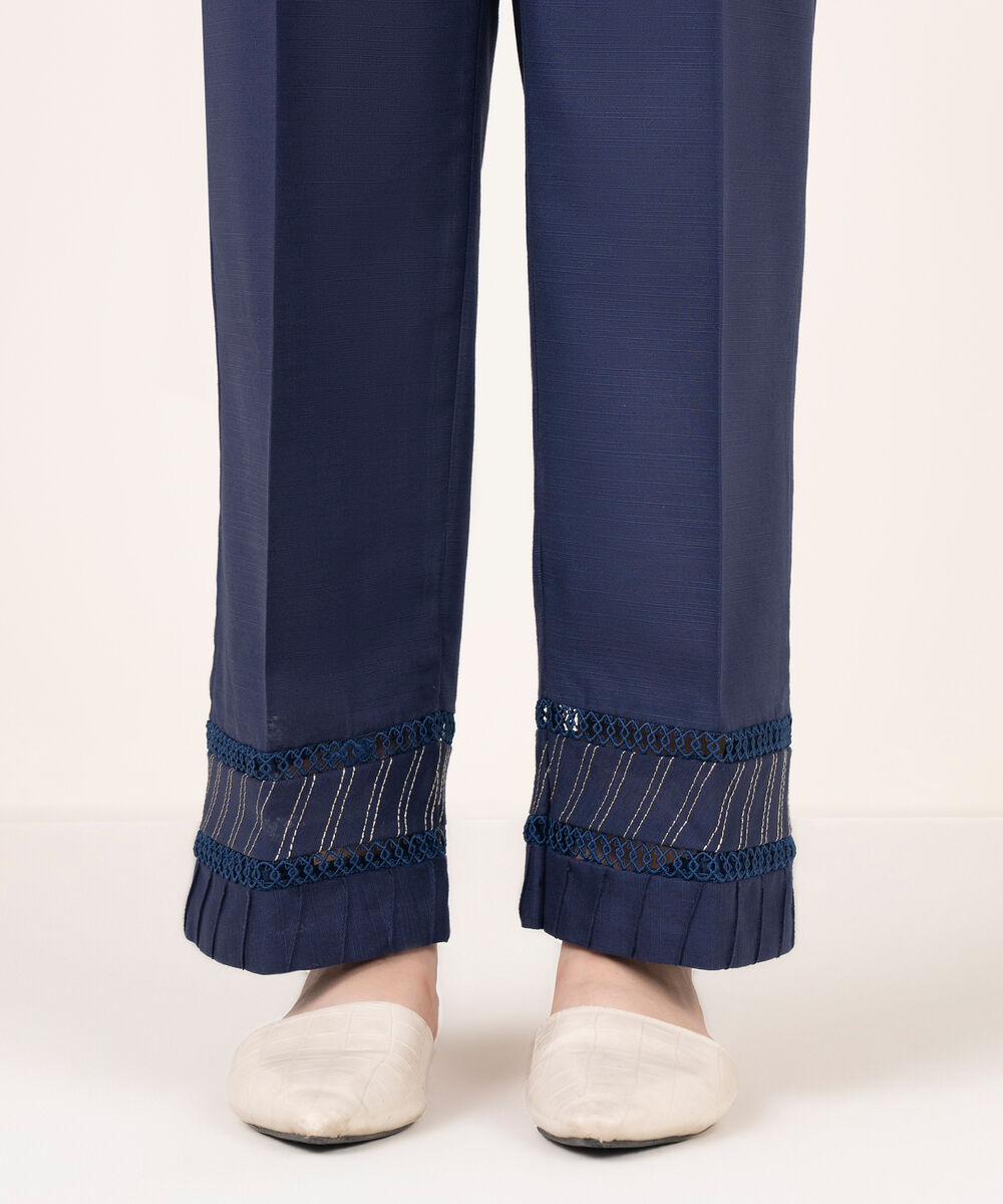 Women's RTW Light Khaddar Solid Blue Culottes