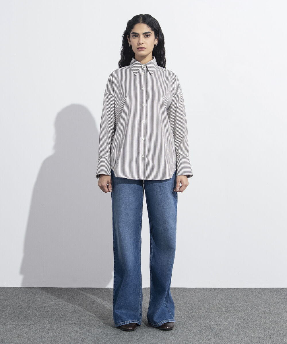 Women's Western Wear Light Grey Button Through Shirt