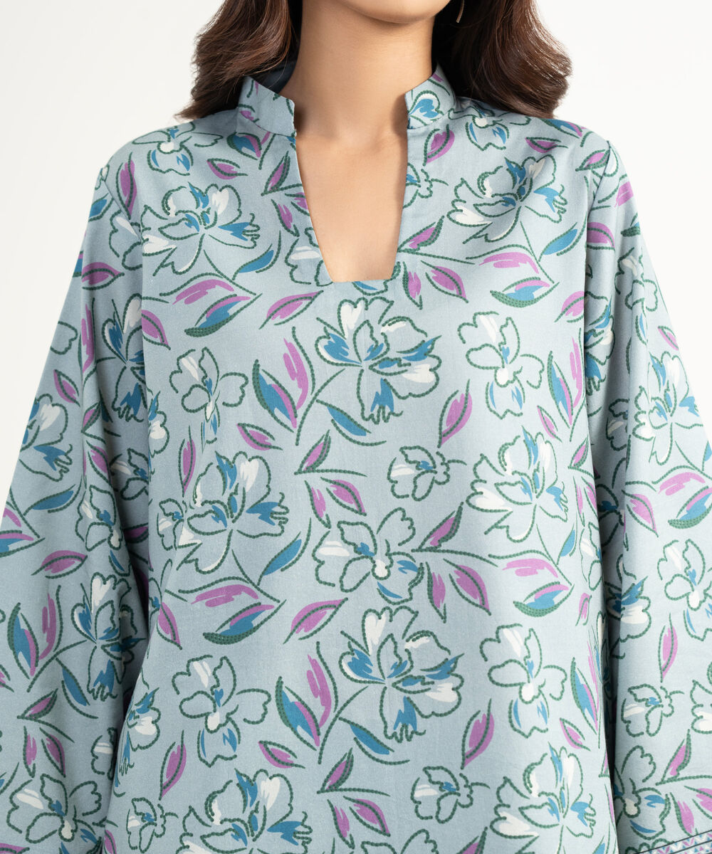 Women's Unstitched Lawn Embroidered Grey 2 Piece Suit