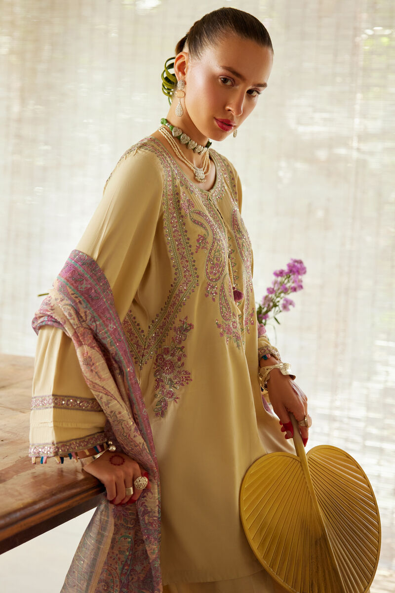 3 Piece - Embroidered Raw Silk Suit