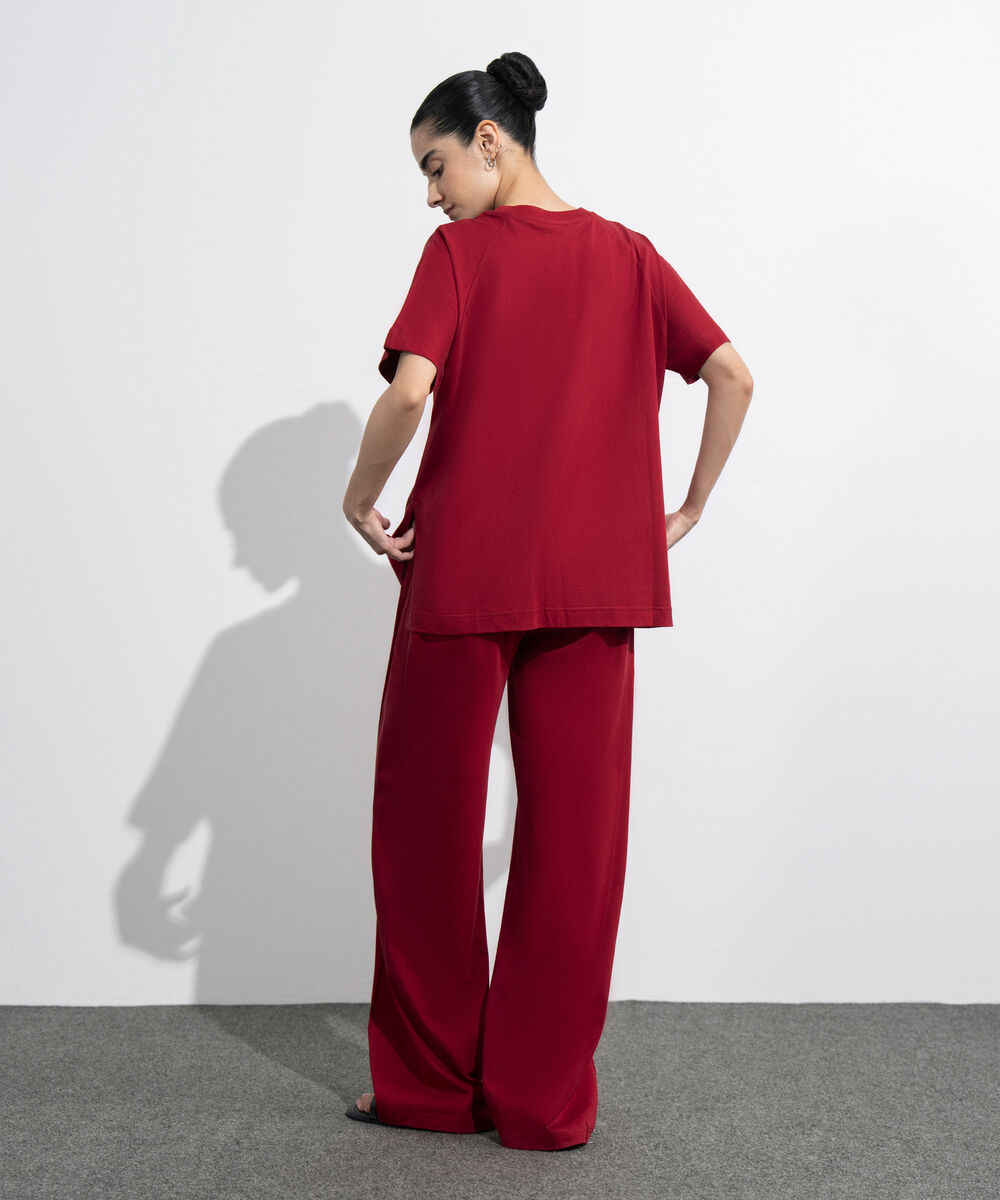 Women's Western Wear Red Loose Fit Jersey T-Shirt