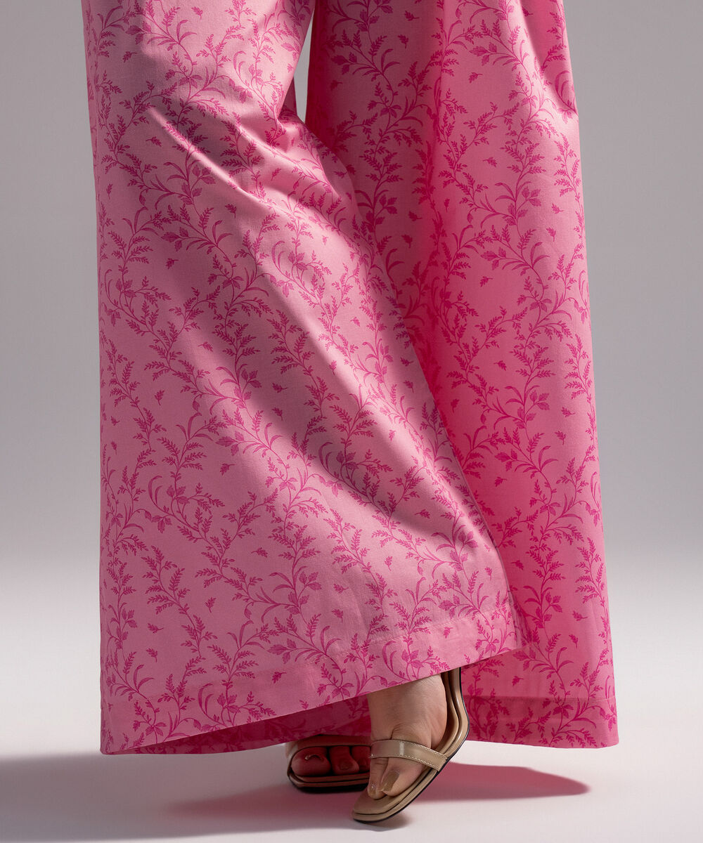 Women's RTW Cambric Printed Pink Flared Pants