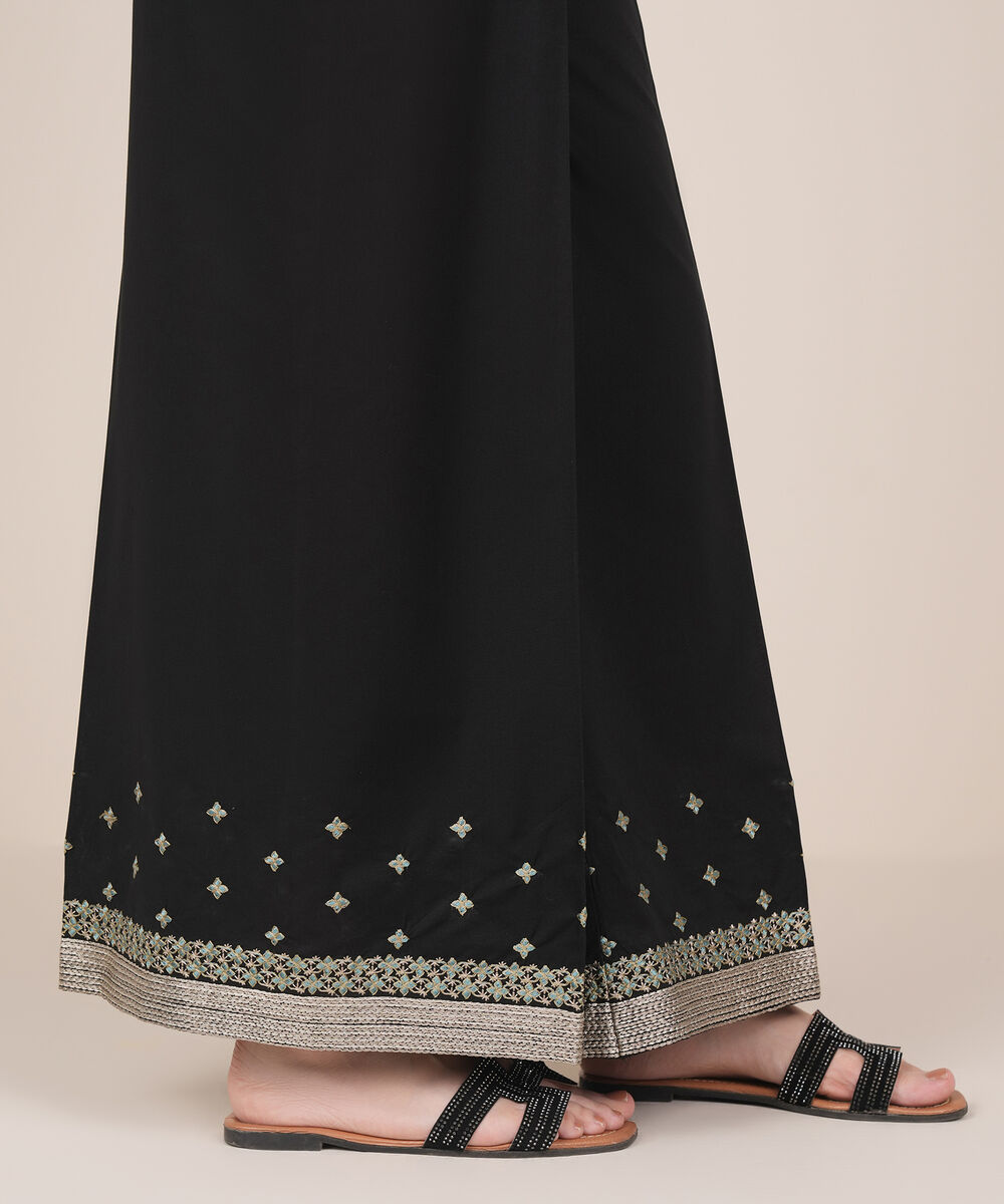 Women's RTW Cambric Black Embroidered Flared Pants