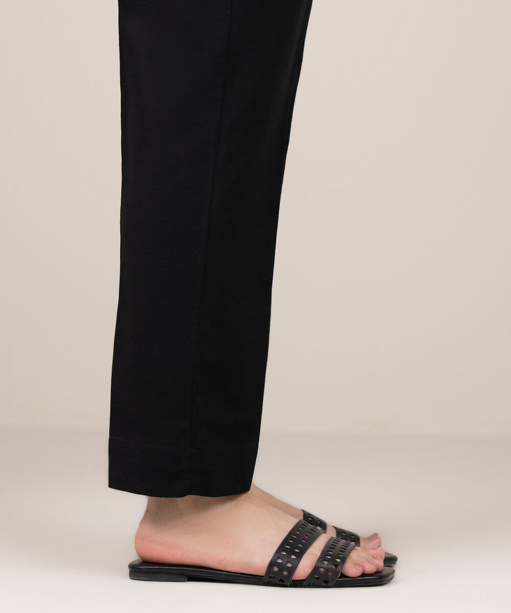 Women's RTW Khaddar Solid Black Straight Pants