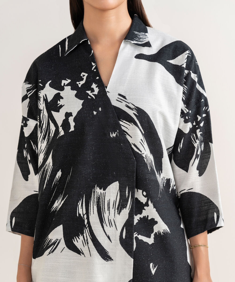 Women's Unstitched Khaddar Printed Black Shirt