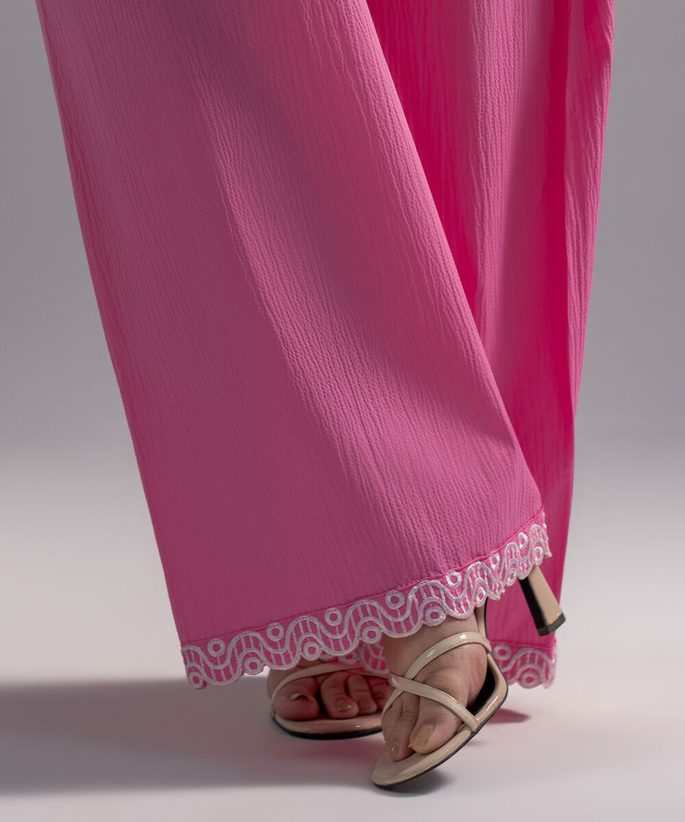 Women's RTW Seersucker Embroidered Pink Shalwar